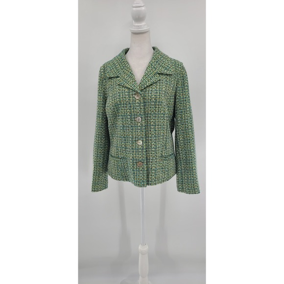 Y2K Retro Women Tweed Blazer Jacket Sz Medium Preppy Heritage Chico's Academia - Picture 1 of 10